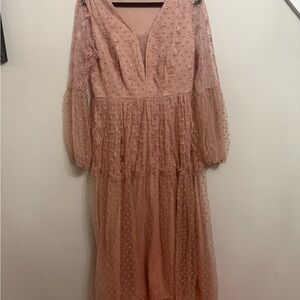 Blush Pink Floral Embroidered V-Neck Maxi Dress